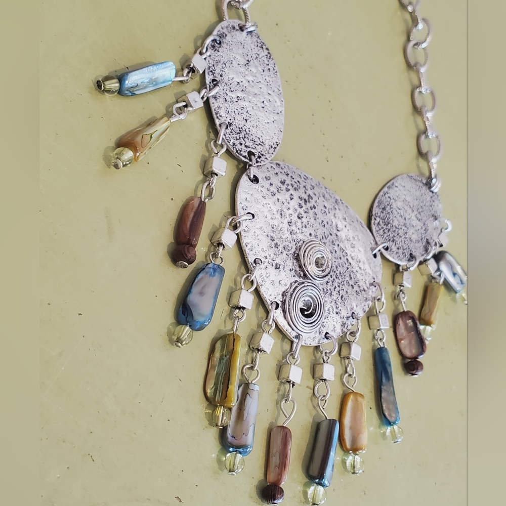 Artsy silver whimsical real natural shell silver dangle necklace statement uniqu - Picture 6 of 14